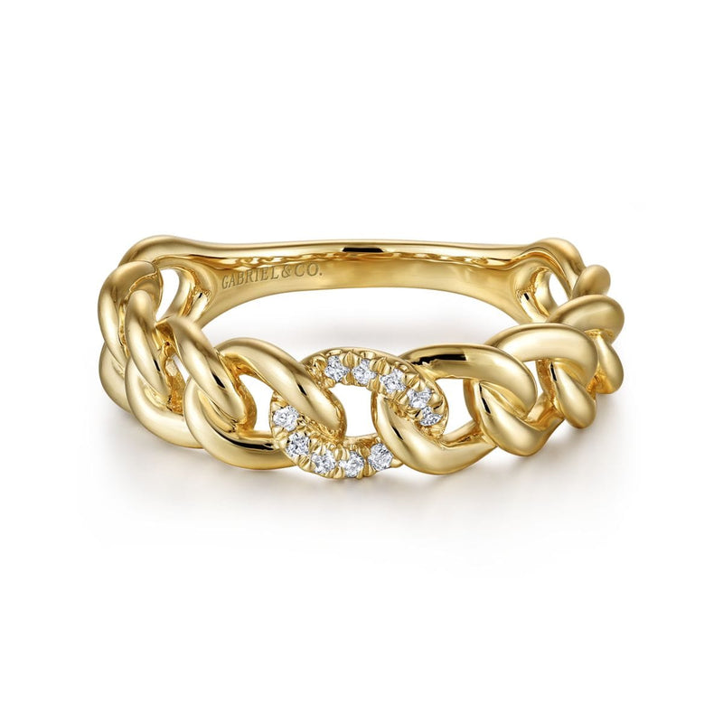14K Yellow Gold Chain Link Ring Band with Pavé Diamond Station - LR51250Y45JJ-Gabriel & Co.-Renee Taylor Gallery