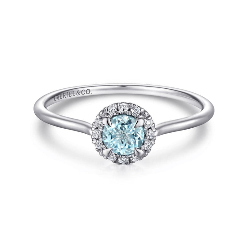 14K White Gold Aquamarine Diamond Halo Promise Ring - LR51264W45AQ-Gabriel & Co.-Renee Taylor Gallery