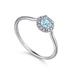 14K White Gold Aquamarine Diamond Halo Promise Ring - LR51264W45AQ-Gabriel & Co.-Renee Taylor Gallery