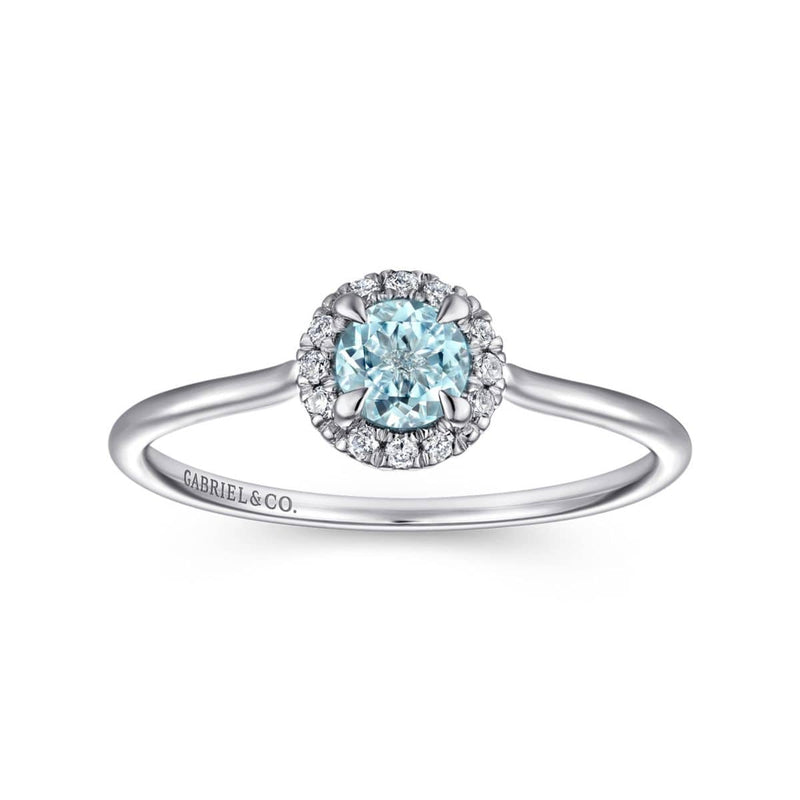 14K White Gold Aquamarine Diamond Halo Promise Ring - LR51264W45AQ-Gabriel & Co.-Renee Taylor Gallery