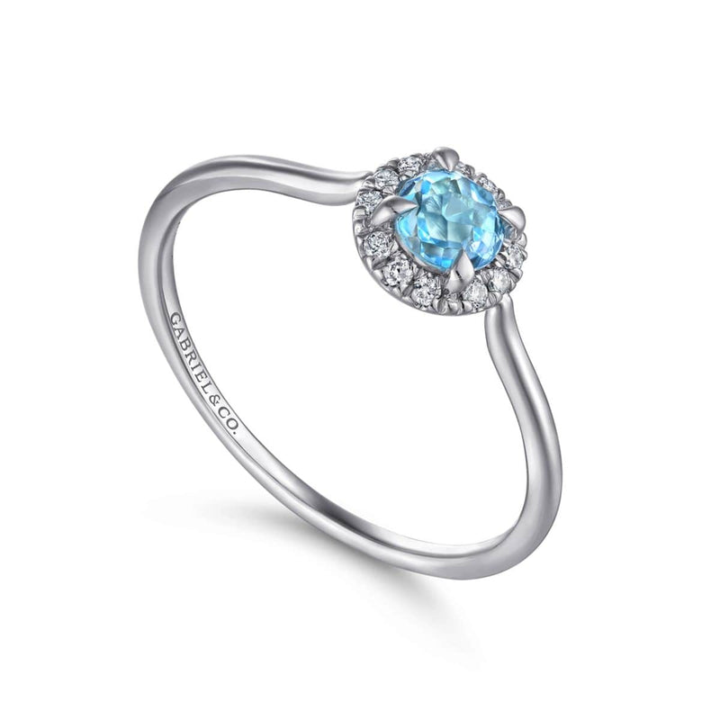 14K White Gold Blue Topaz and Diamond Halo Promise Ring - LR51264W45BT-Gabriel & Co.-Renee Taylor Gallery