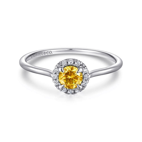 14K White Gold Citrine and Diamond Halo Promise Ring - LR51264W45CT-Gabriel & Co.-Renee Taylor Gallery