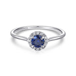 14K White Gold Blue Sapphire and Diamond Halo Promise Ring - LR51264W45SA-Gabriel & Co.-Renee Taylor Gallery