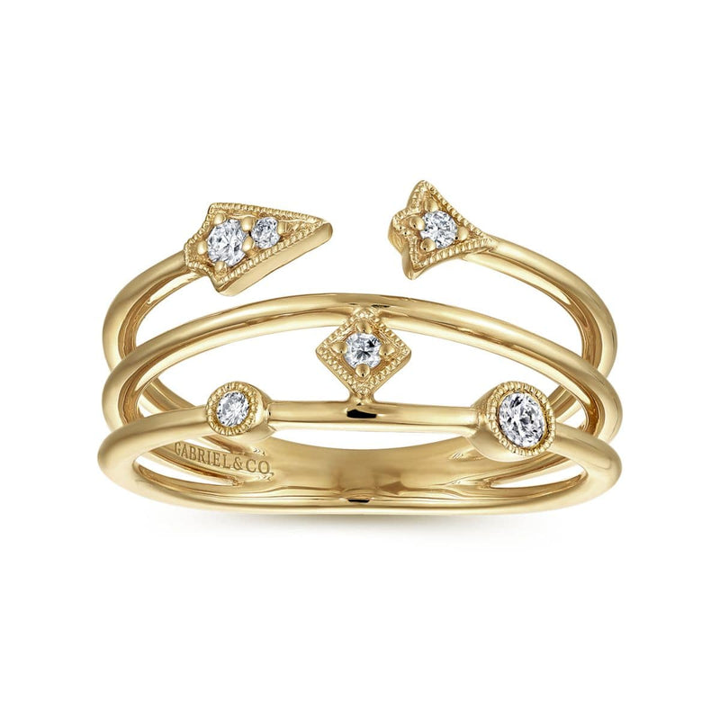 14K Yellow Gold Tri Band Diamond Station Ring - LR51269Y45JJ-Gabriel & Co.-Renee Taylor Gallery
