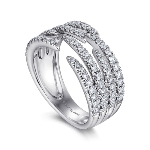 14K White Gold Open Wide Band Pavé Diamond Ring - LR51301W45JJ-Gabriel & Co.-Renee Taylor Gallery