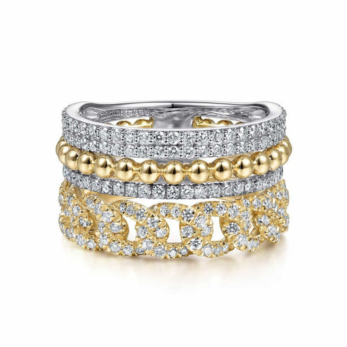 14K White & Yellow Gold Wide Band Layered Diamond Ring - LR51517M45JJ-Gabriel & Co.-Renee Taylor Gallery