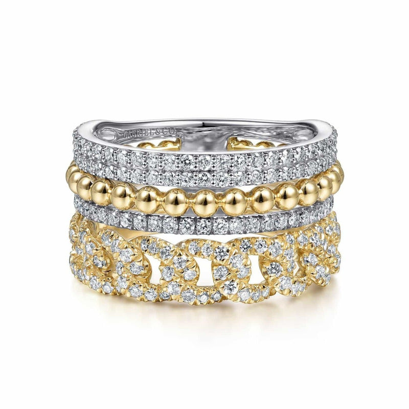 14K White & Yellow Gold Wide Band Layered Diamond Ring - LR51517M45JJ-Gabriel & Co.-Renee Taylor Gallery
