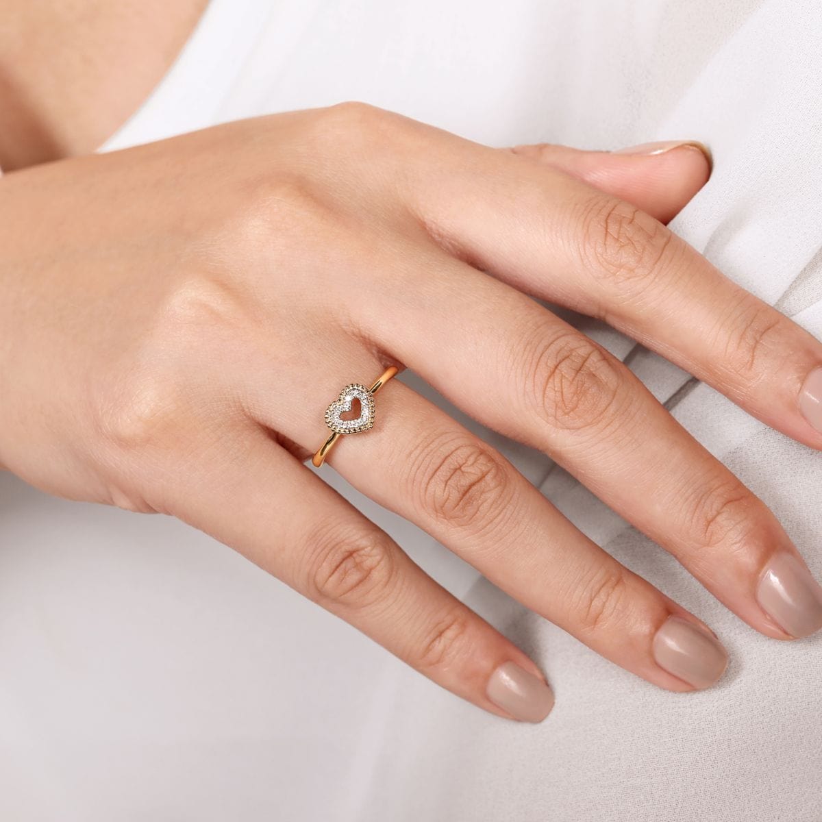 14K Yellow Gold Diamond Pavé Open Heart Ring - LR51600Y45JJ