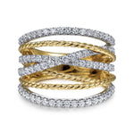 14K White & Yellow Gold Twisted Rope and Diamond Multi Row Ring - LR51623M45JJ-Gabriel & Co.-Renee Taylor Gallery