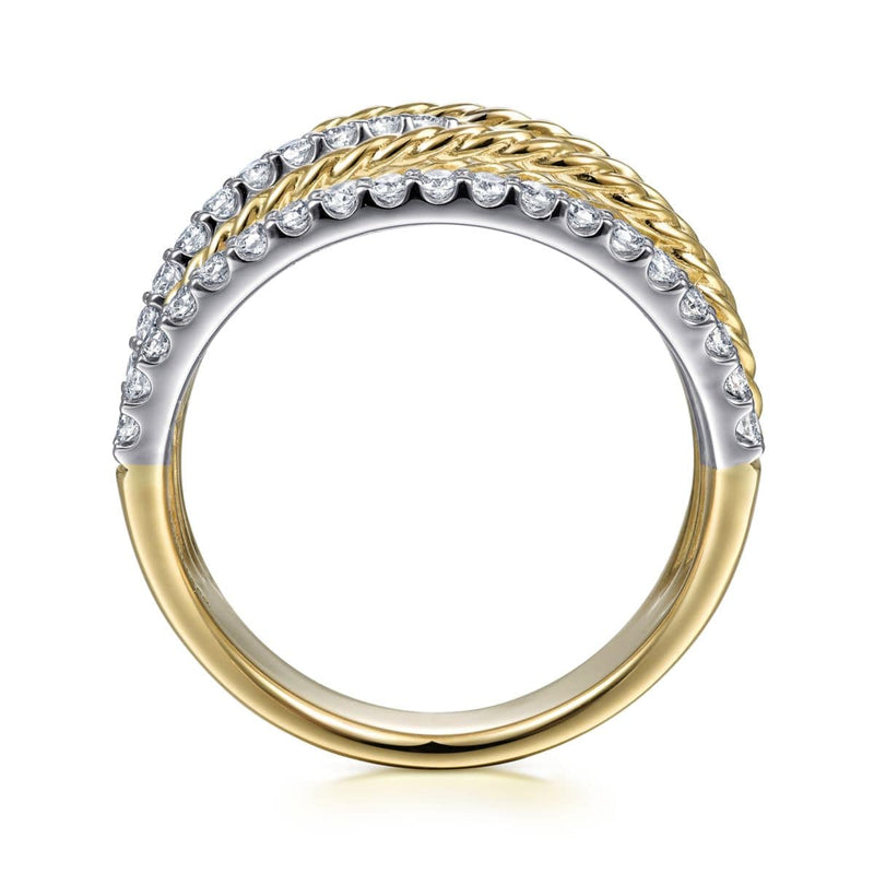 14K White & Yellow Gold Twisted Rope and Diamond Multi Row Ring - LR51623M45JJ-Gabriel & Co.-Renee Taylor Gallery