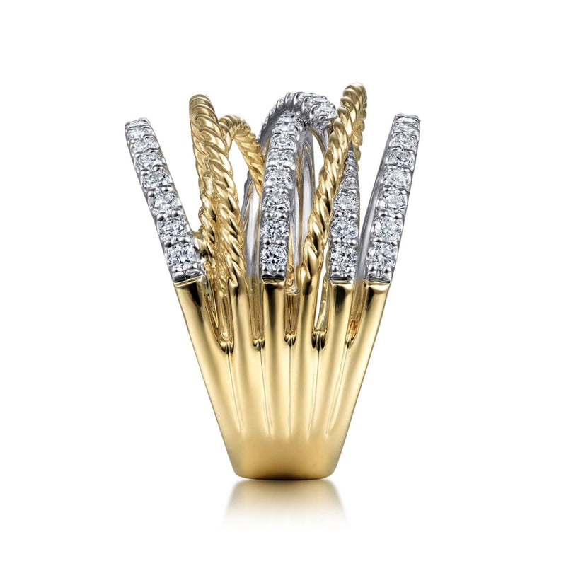 14K White & Yellow Gold Twisted Rope and Diamond Multi Row Ring - LR51623M45JJ-Gabriel & Co.-Renee Taylor Gallery