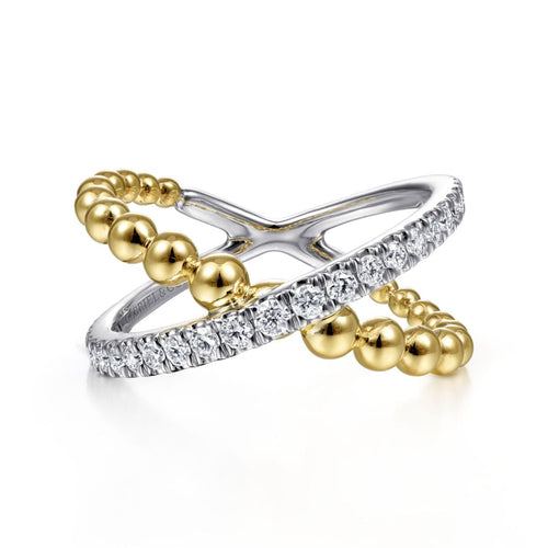 14K White & Yellow Gold Bujukan Diamond and Metal Criss Cross Ring - LR51628M45JJ-Gabriel & Co.-Renee Taylor Gallery