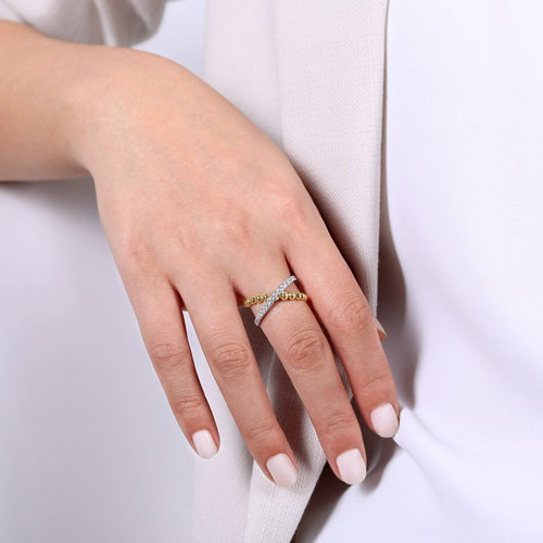 14K White & Yellow Gold Bujukan Diamond and Metal Criss Cross Ring - LR51628M45JJ-Gabriel & Co.-Renee Taylor Gallery