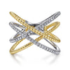 14K White & Yellow Gold Twisted Rope and Diamond Criss Cross Ring - LR51630M45JJ-Gabriel & Co.-Renee Taylor Gallery