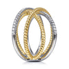 14K White & Yellow Gold Twisted Rope and Diamond Criss Cross Ring - LR51630M45JJ-Gabriel & Co.-Renee Taylor Gallery