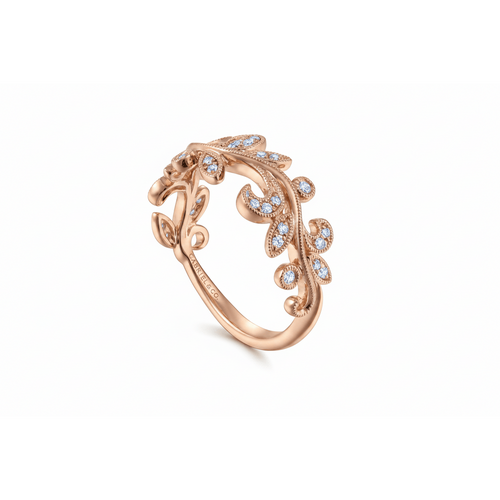 14K Rose Gold Diamond Leaf Ring - LR51641R45JJ-Gabriel & Co.-Renee Taylor Gallery
