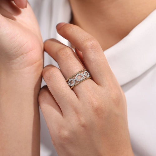 14K White & Yellow Gold Diamond Link and Twisted Rope Ring - LR51658M45JJ-Gabriel & Co.-Renee Taylor Gallery