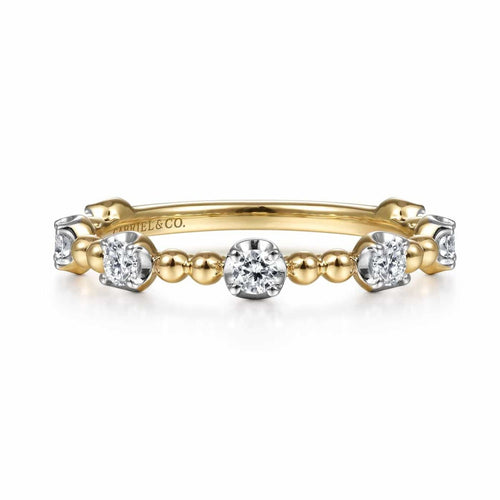 14K Yellow Gold Bujukan Ball and Diamond Cluster Station Ring - LR51685Y45JJ-Gabriel & Co.-Renee Taylor Gallery