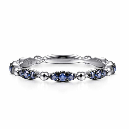 14K White Gold Cluster Sapphire and Bujukan Ball Stackable Ring - LR51704W4JSA-Gabriel & Co.-Renee Taylor Gallery