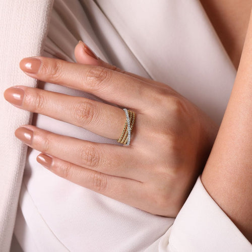 14K White & Yellow Gold Three Row Bujukan Ball and Diamond Band Ring - LR51720M45JJ-Gabriel & Co.-Renee Taylor Gallery