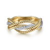 14K White & Yellow Gold Twisted Rope and Diamond Intersecting Ring - LR51732M45JJ-Gabriel & Co.-Renee Taylor Gallery