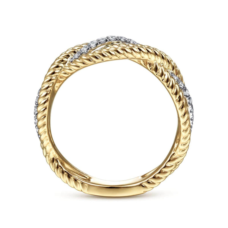 14K White & Yellow Gold Twisted Rope and Diamond Intersecting Ring - LR51732M45JJ-Gabriel & Co.-Renee Taylor Gallery