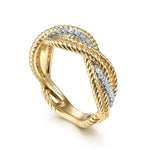 14K White & Yellow Gold Twisted Rope and Diamond Intersecting Ring - LR51732M45JJ-Gabriel & Co.-Renee Taylor Gallery