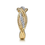 14K White & Yellow Gold Twisted Rope and Diamond Intersecting Ring - LR51732M45JJ-Gabriel & Co.-Renee Taylor Gallery