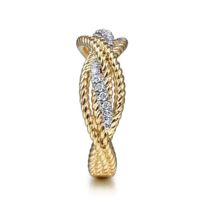 14K White & Yellow Gold Twisted Rope and Diamond Intersecting Ring - LR51732M45JJ-Gabriel & Co.-Renee Taylor Gallery