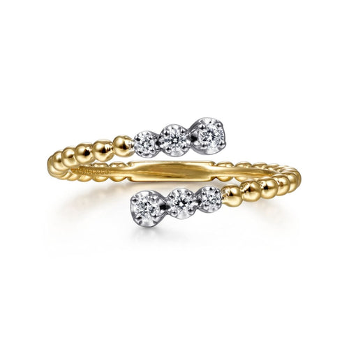14K White & Yellow Gold Bujukan Ball and Diamond Open Bypass Ring - LR51745M45JJ-Gabriel & Co.-Renee Taylor Gallery