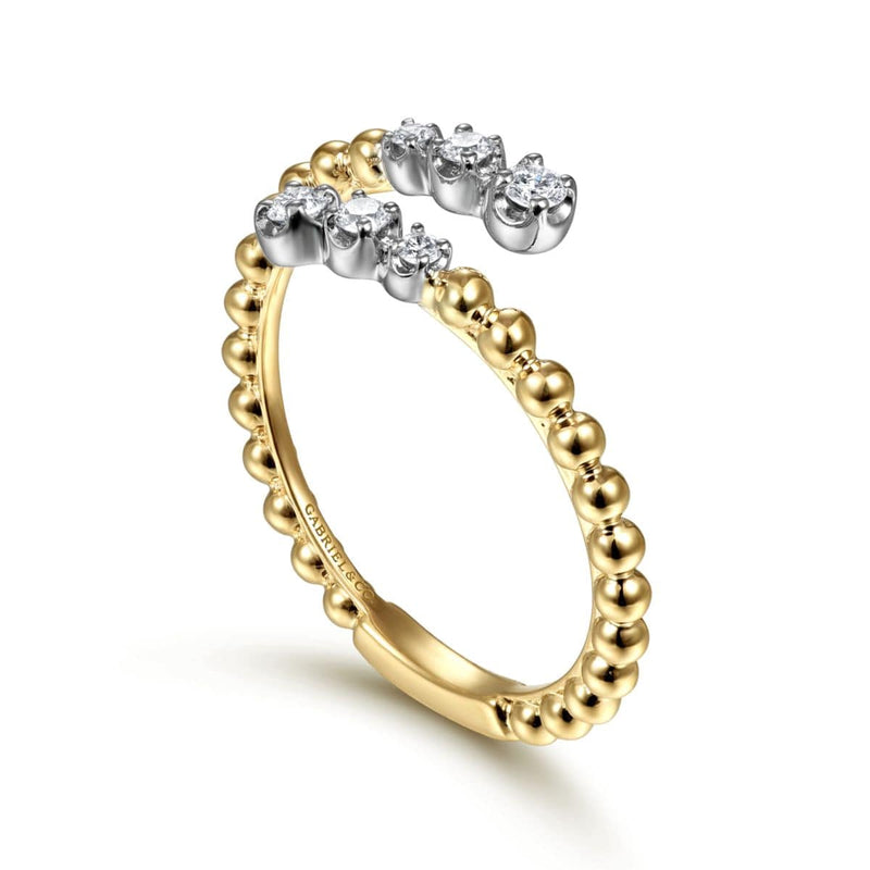 14K White & Yellow Gold Bujukan Ball and Diamond Open Bypass Ring - LR51745M45JJ-Gabriel & Co.-Renee Taylor Gallery
