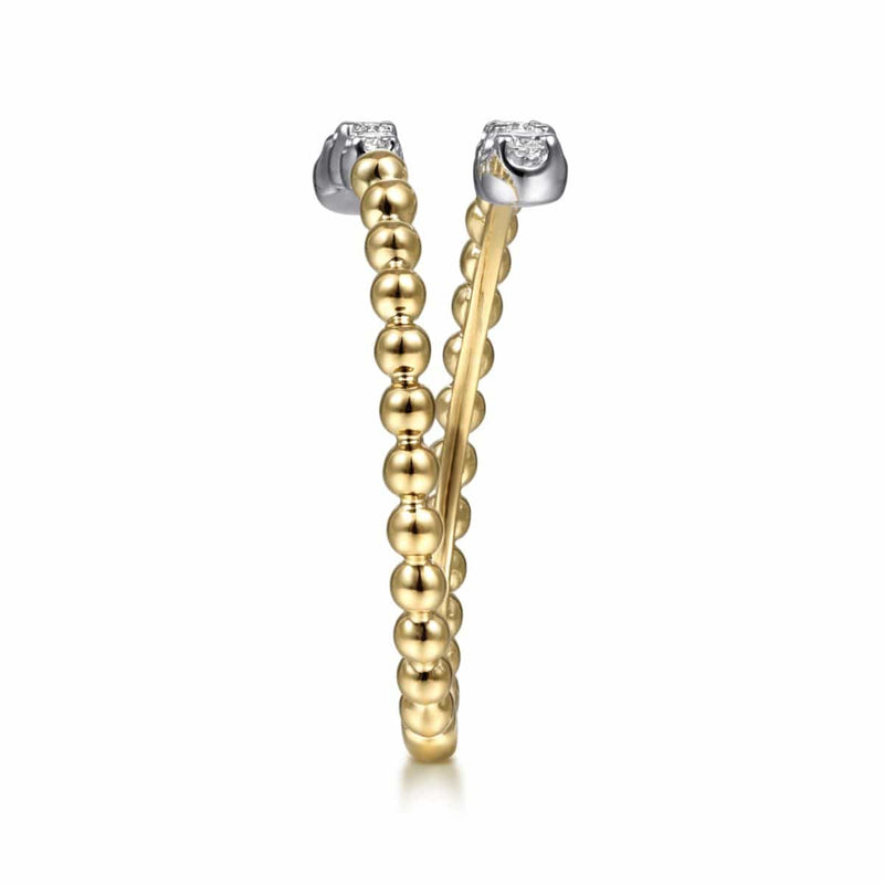 14K White & Yellow Gold Bujukan Ball and Diamond Open Bypass Ring - LR51745M45JJ-Gabriel & Co.-Renee Taylor Gallery