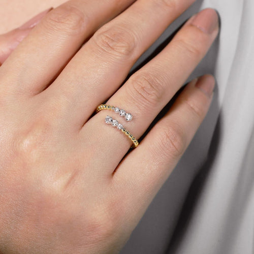 14K White & Yellow Gold Bujukan Ball and Diamond Open Bypass Ring - LR51745M45JJ-Gabriel & Co.-Renee Taylor Gallery