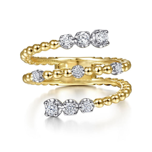 14K White & Yellow Gold Bujukan Ball and Diamond Open Bypass Wrap Ring - LR51746M45JJ-Gabriel & Co.-Renee Taylor Gallery