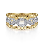 14K White & Yellow Gold Pavé Diamond Link and Bujukan Ring - LR51783M45JJ-Gabriel & Co.-Renee Taylor Gallery