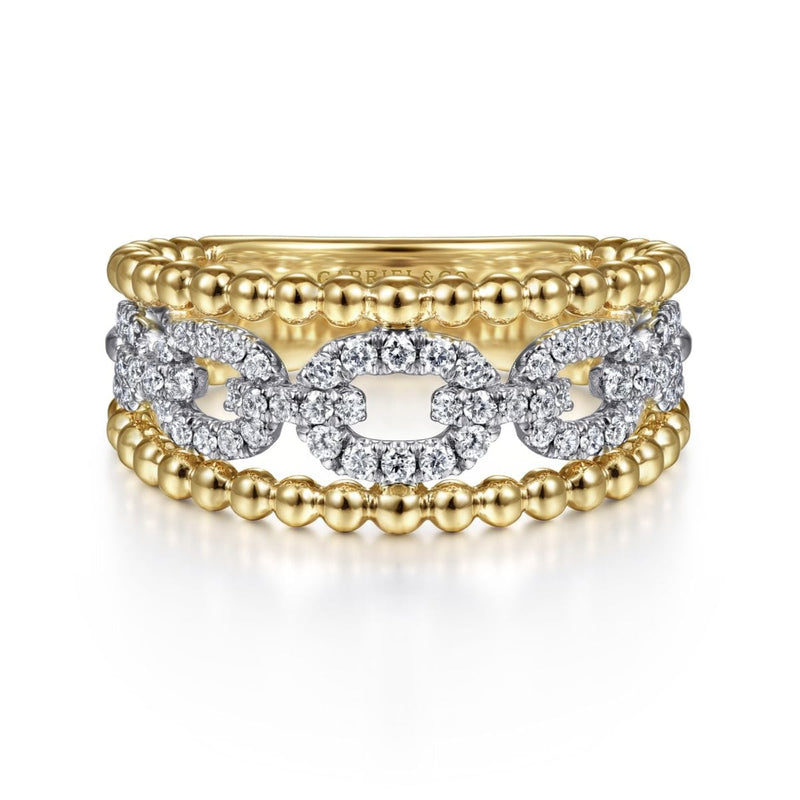 14K White & Yellow Gold Pavé Diamond Link and Bujukan Ring - LR51783M45JJ-Gabriel & Co.-Renee Taylor Gallery