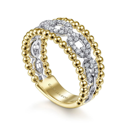 14K White & Yellow Gold Pavé Diamond Link and Bujukan Ring - LR51783M45JJ-Gabriel & Co.-Renee Taylor Gallery