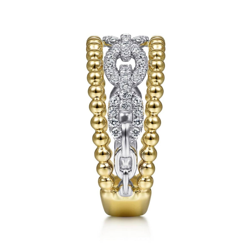 14K White & Yellow Gold Pavé Diamond Link and Bujukan Ring - LR51783M45JJ-Gabriel & Co.-Renee Taylor Gallery