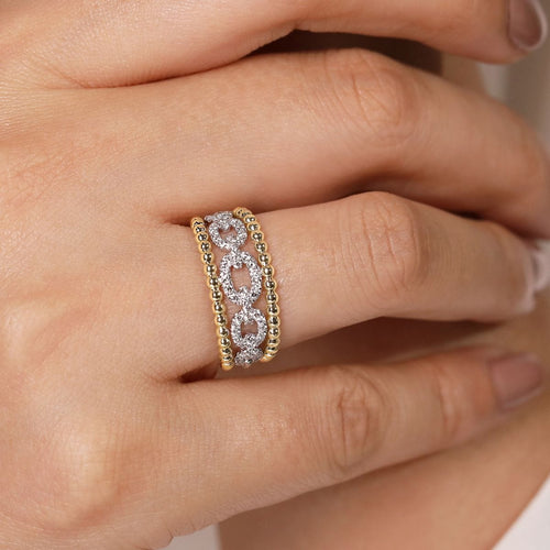14K White & Yellow Gold Pavé Diamond Link and Bujukan Ring - LR51783M45JJ-Gabriel & Co.-Renee Taylor Gallery