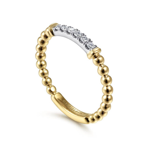 14K White & Yellow Gold Bujukan Beaded Band with Diamond Pavé Center Bar - LR51786M45JJ-Gabriel & Co.-Renee Taylor Gallery