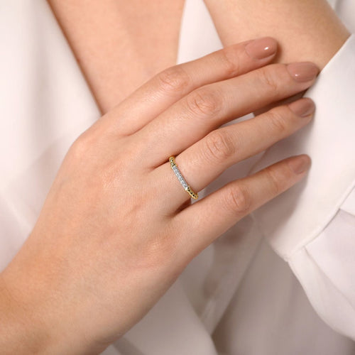 14K White & Yellow Gold Bujukan Beaded Band with Diamond Pavé Center Bar - LR51786M45JJ-Gabriel & Co.-Renee Taylor Gallery