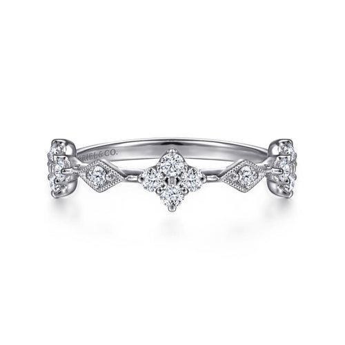 14K White Gold Diamond Cluster Station Ring - LR51930W45JJ-Gabriel & Co.-Renee Taylor Gallery