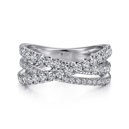 14K White Gold Diamond Criss Cross Ring - LR51992W45JJ-Gabriel & Co.-Renee Taylor Gallery
