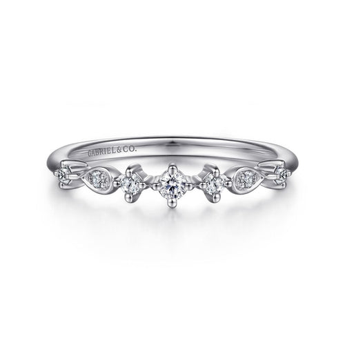 14K White Gold Single Prong Diamond Station Ring - LR52158W45JJ-Gabriel & Co.-Renee Taylor Gallery