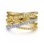 14K White & Yellow Gold Bujukan Ball and Diamond Criss Cross Ring - LR52202M45JJ-Gabriel & Co.-Renee Taylor Gallery