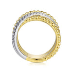 14K White & Yellow Gold Bujukan Ball and Diamond Criss Cross Ring - LR52202M45JJ-Gabriel & Co.-Renee Taylor Gallery