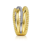 14K White & Yellow Gold Bujukan Ball and Diamond Criss Cross Ring - LR52202M45JJ-Gabriel & Co.-Renee Taylor Gallery