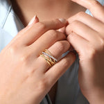 14K White & Yellow Gold Bujukan Ball and Diamond Criss Cross Ring - LR52202M45JJ-Gabriel & Co.-Renee Taylor Gallery