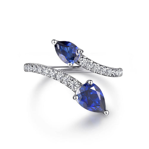 14K White Gold Diamond and Blue Sapphire Bypass Ring - LR52401W45SA-Gabriel & Co.-Renee Taylor Gallery