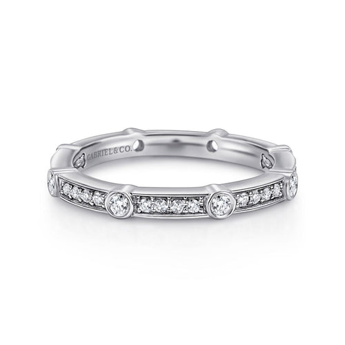 14K White Gold Diamond Station Stackable Ring - LR5688W45JJ-Gabriel & Co.-Renee Taylor Gallery